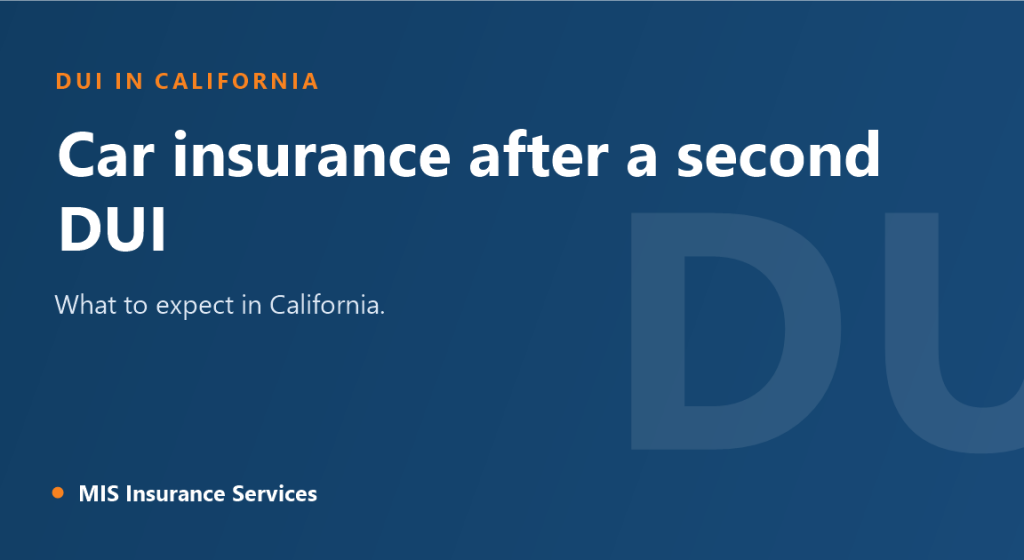 Title card: car insurance after a second DUI in California, from MIS Insurance Services